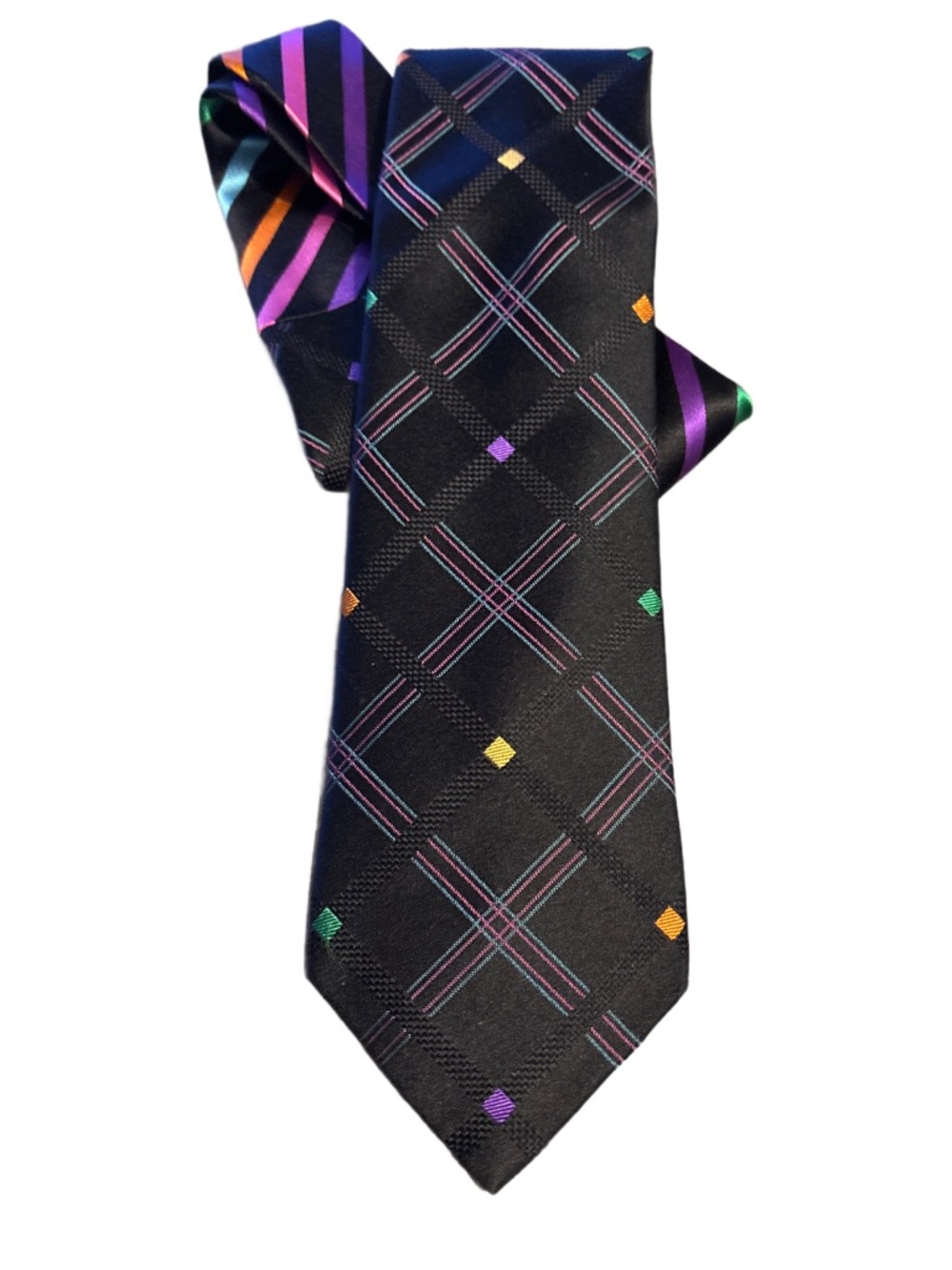Two Black Patterned Silk Ties- Multicolor Accent